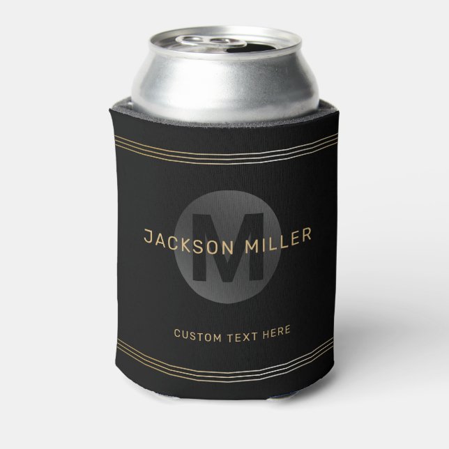 Black & gold modern simple personalized monogram c can cooler (Can Back)