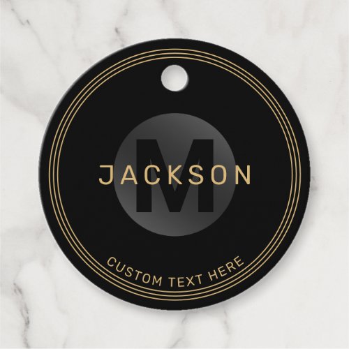 Black  gold modern simple personalized monogram f favor tags
