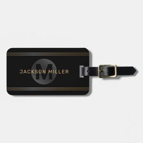 Black  gold modern simple personalized monogram luggage tag