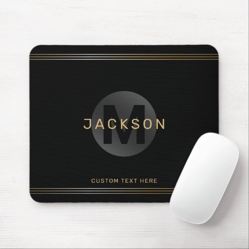 Black  gold modern simple personalized monogram mouse pad