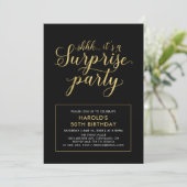 Black & Gold | Modern Surprise 50th Birthday Party Invitation (Standing Front)