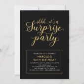 Black & Gold | Modern Surprise 50th Birthday Party Invitation (Front)