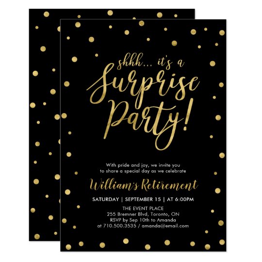 Black Gold Modern Surprise Retirement Party Invitation Black Gold Modern Surprise Retirement Party Invitation