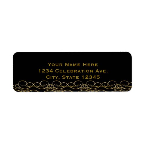 Black  Gold Modern Swirl Elegant Invitation Label