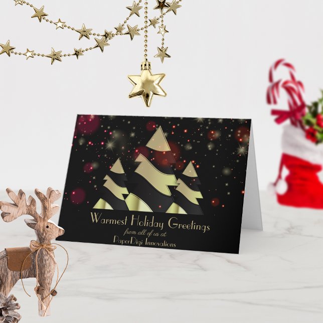 Black Gold Modern Tree Business Logo Holiday Card (Creator Uploaded)