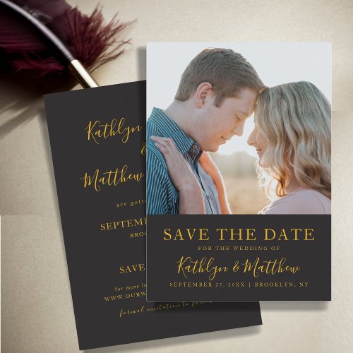 Black Gold Modern Typography Simple Photo Wedding Save The Date