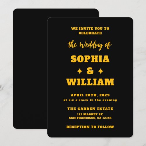 Black & Gold Modern Typography Wedding Invitation