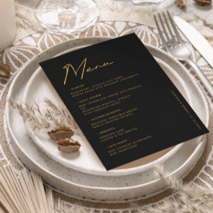 Black Gold Modern Typography Wedding Table Menu