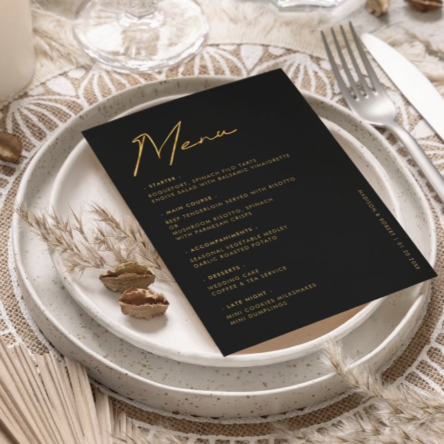 Black Gold Modern Typography Wedding Table Menu (Creator Uploaded)