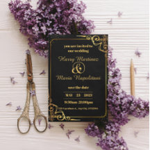 Black Gold Modern Wedding Invitation