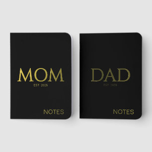 Black Gold MOM DAD Estd New Parents Notebooks