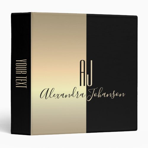 Black Gold Monogram 3 Ring Binder