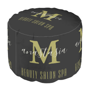 Black Gold Monogram Beauty Salon Business Pouf