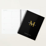 Black Gold Monogram Business Client Thank You Planner<br><div class="desc">Modern black planner featuring personalized monogram with name in gold and white.</div>