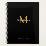 Black Gold Monogram Business Client Thank You Planner<br><div class="desc">Modern black planner featuring personalized monogram with name in gold and white.</div>