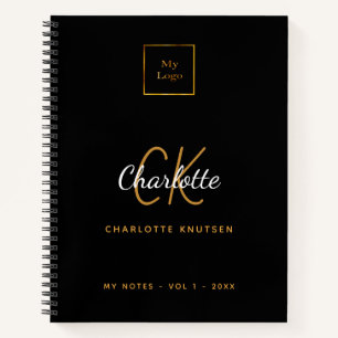 Black gold monogram business logo notebook