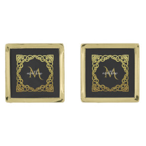 Black & Gold Monogram Celtic Pattern  Cufflinks