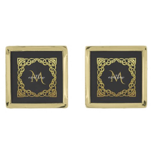 Black  Gold Monogram Celtic Pattern  Cufflinks