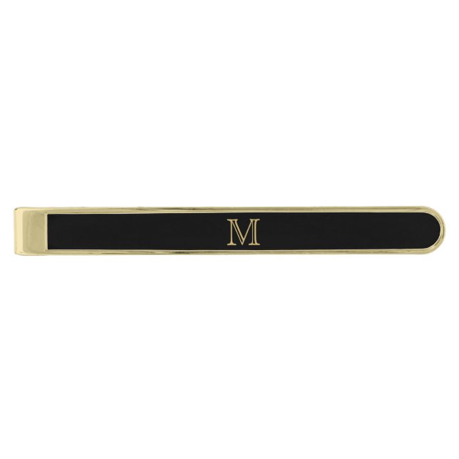 Black Gold Monogram Classic Finish Tie Bar (Front)