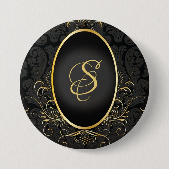 Black gold Monogram Classy Royal Style Button (Front)