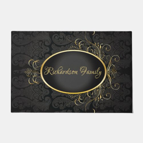 Black gold Monogram Classy Royal Style Door Mat