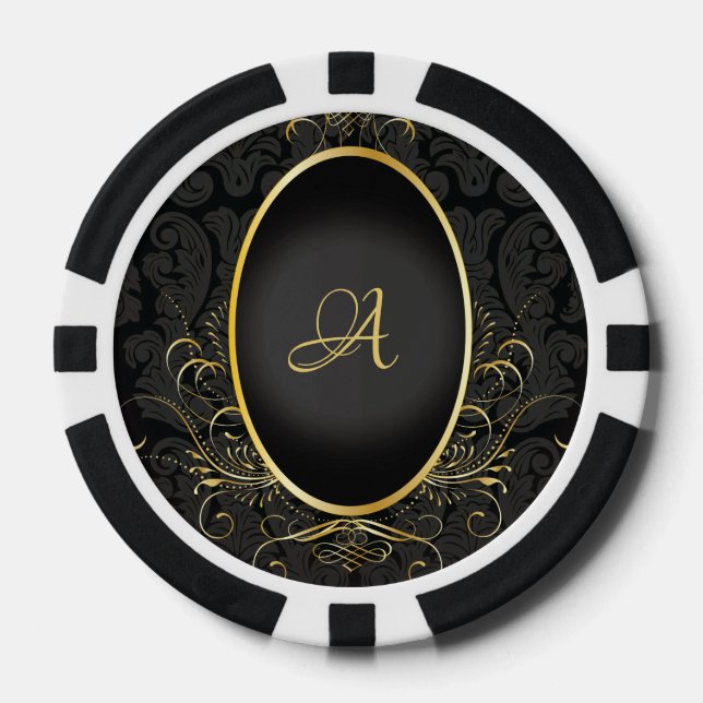 Black gold Monogram Classy Royal Style Poker Chip (Front)