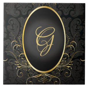 Black gold Monogram Classy Royal Style Tile