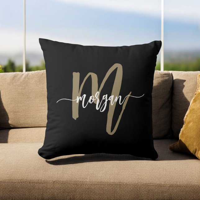 Black Gold Monogram Dorm Room Decor Throw Pillow (Creator Uploaded)