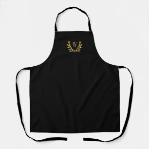 Black Gold Monogram Elegant Chic Fancy Pretty Apron