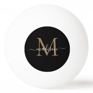 Black Gold Monogram Elegant Feminine Girly Script Ping Pong Ball