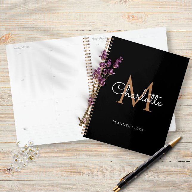 Black Gold Monogram Elegant Girly Script 2023 Planner (Creator Uploaded)