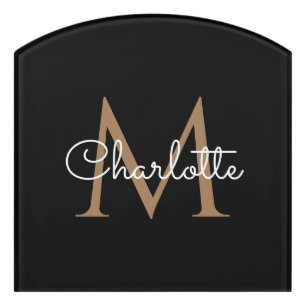 Black Gold Monogram Elegant Girly Script Door Sign