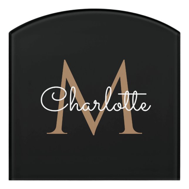 Black Gold Monogram Elegant Girly Script Door Sign (Contour Front)
