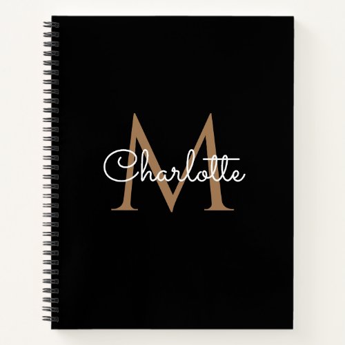 Black Gold Monogram Elegant Girly Script Notebook