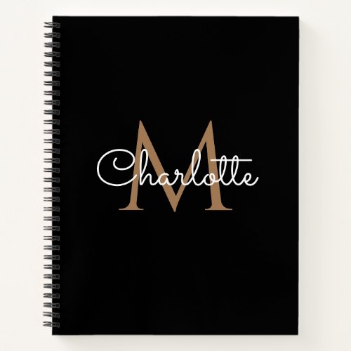 Black Gold Monogram Elegant Girly Script Notebook