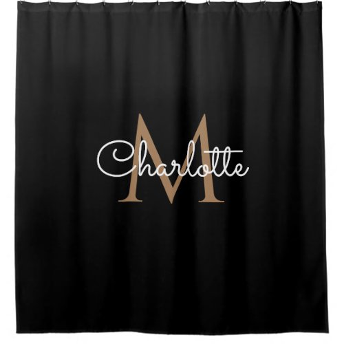 Black Gold Monogram Elegant Girly Script Shower Curtain