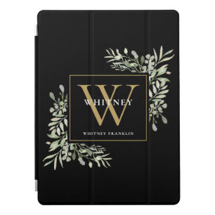 Black Gold Monogram Elegant Greenery iPad Pro Cover