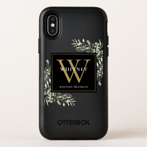 Black Gold Monogram Elegant Greenery  OtterBox Symmetry iPhone X Case