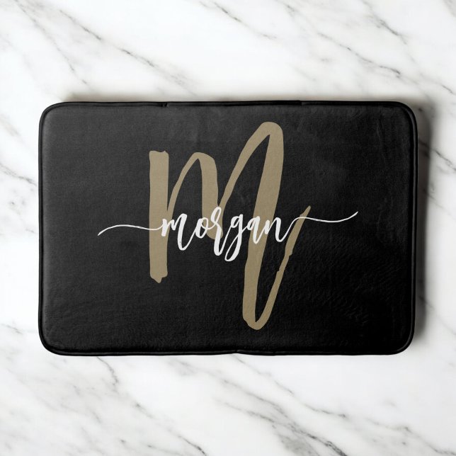 Black Gold Monogram Elegant Modern Bath Mat (Creator Uploaded)