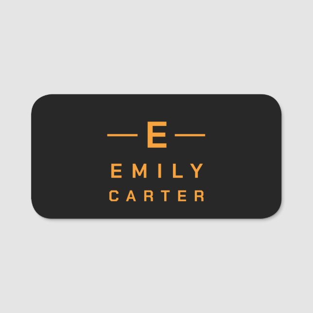 Black Gold Monogram Elegant Modern Identity Name Tag (Front)