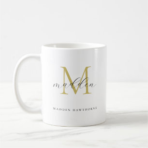 Black Gold Monogram Elegant Script Name His Her Coffee Mug