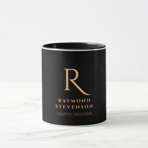 Black Gold Monogram Elegant Stylish Name Mug