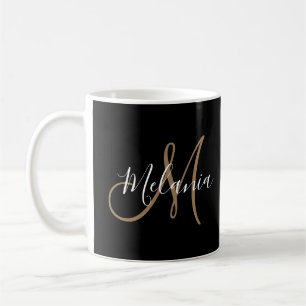Black Gold Monogram Elegant Stylish Script Name Coffee Mug