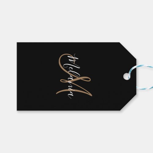  Black Gold Monogram Elegant Stylish Script Name Gift Tags
