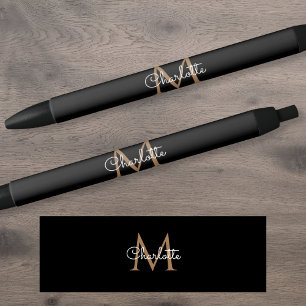 Black Gold Monogram Elegant Stylish Script Pen