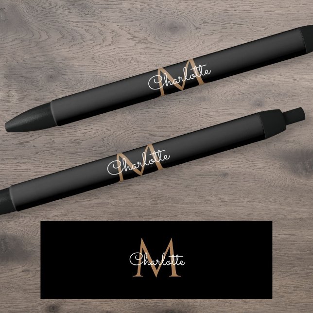 Black Gold Monogram Elegant Stylish Script Pen (Black Gold Monogram Elegant Girly Script Pen)