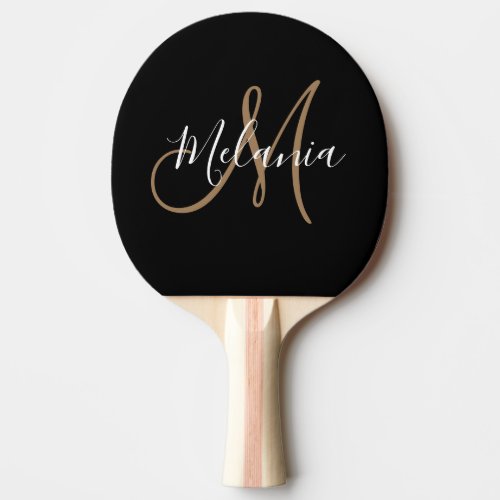  Black Gold Monogram Elegant Stylish Script Ping  Ping Pong Paddle