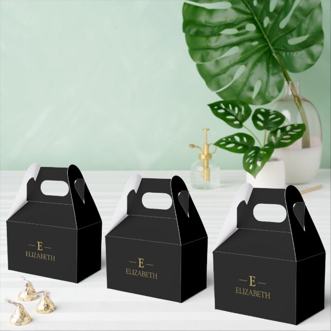 Black & Gold Monogram Favor Box (Multiple)