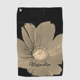 Black Gold Monogram Floral Watercolor Wildflower Golf Towel