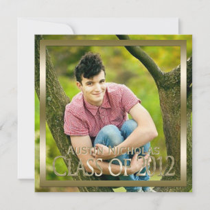 Black Gold Monogram Full Page Photo Graduation Invitation